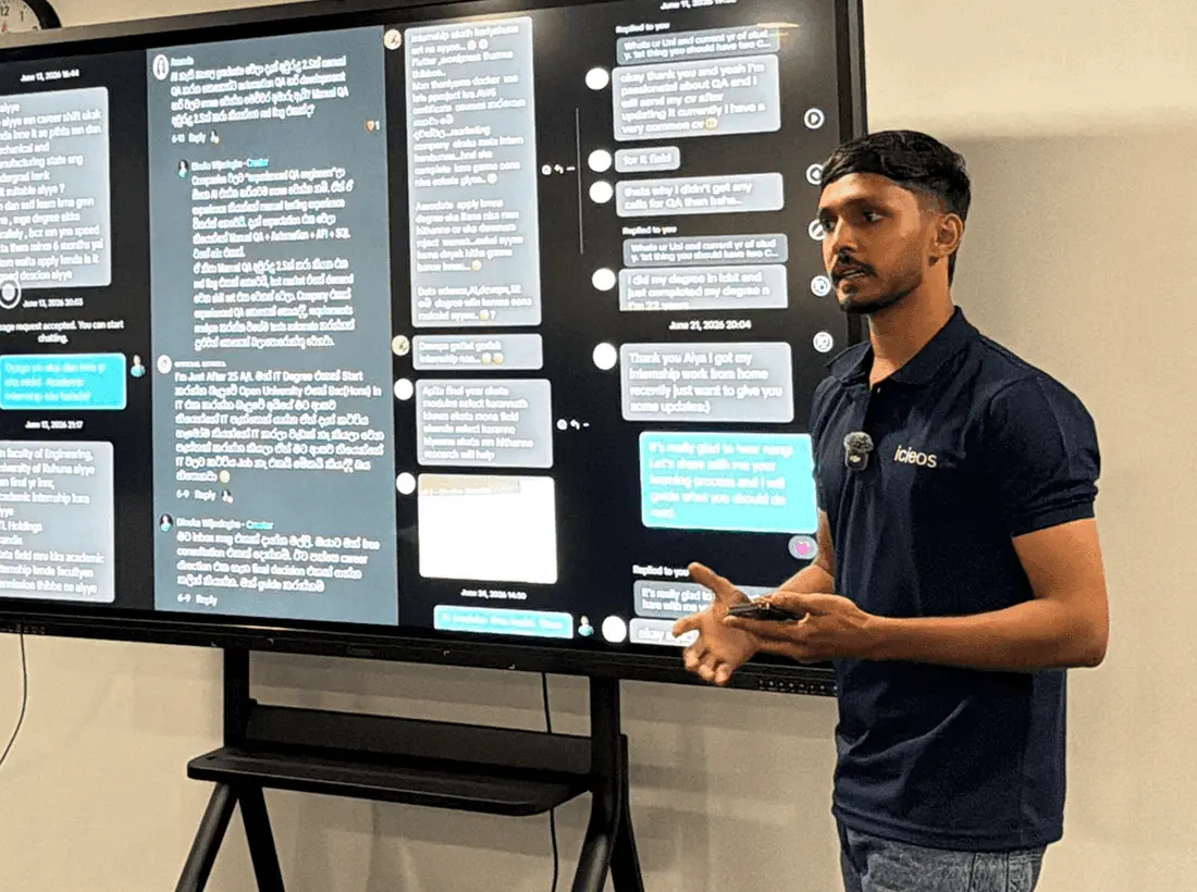 Learner in a live online session with teammates on screen